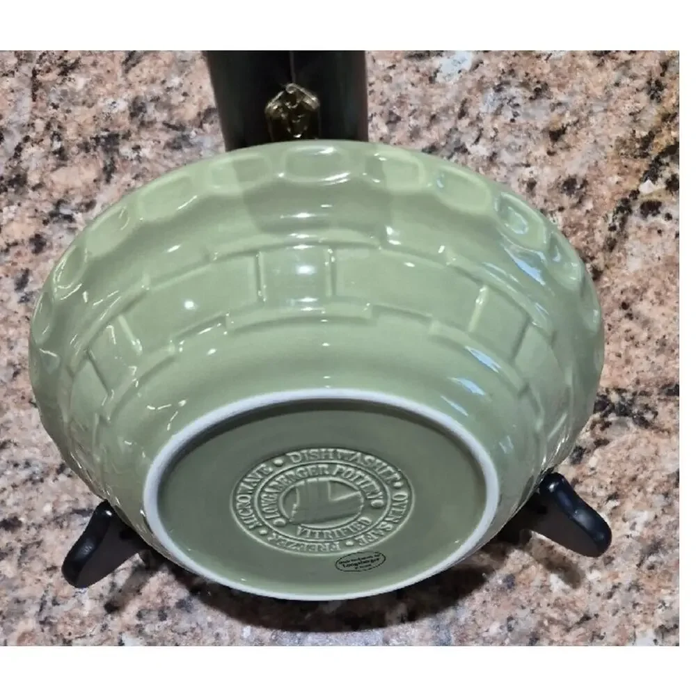 Longaberger Small Pie Plate Olive Green Ceramic Serving Bowl 7 1/4